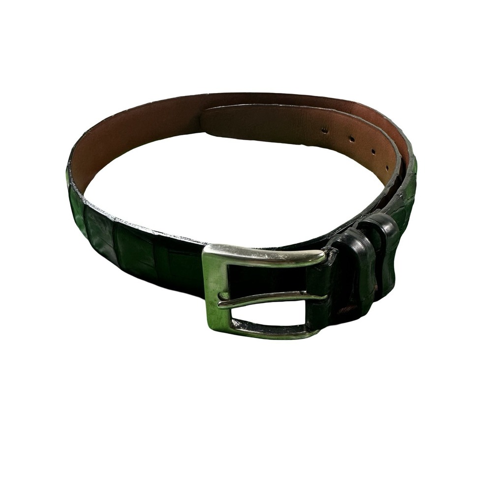 Bespoke Black Genuine Crocodile Brass Buckle Mens Belt Size 32 NWOT